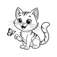 Cute Happy Cat and Butterfly vector