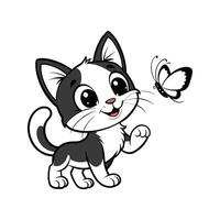 Cute Happy Cat and Butterfly vector