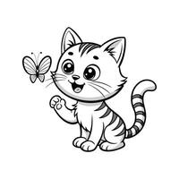 Cute Happy Cat and Butterfly vector