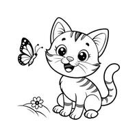 Cute Happy Cat and Butterfly vector