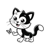 Cute Happy Cat and Butterfly vector