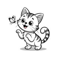 Cute Happy Cat and Butterfly vector