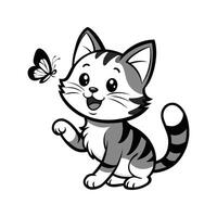 Cute Happy Cat and Butterfly vector