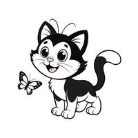 Cute Happy Cat and Butterfly vector