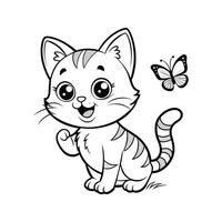 Cute Happy Cat and Butterfly vector