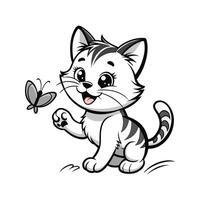 Cute Happy Cat and Butterfly vector