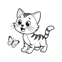 Cute Happy Cat and Butterfly vector