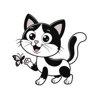 Cute Happy Cat and Butterfly vector