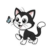 Cute Happy Cat and Butterfly vector