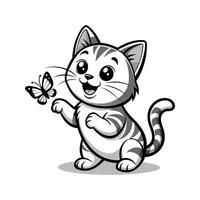 Cute Happy Cat and Butterfly vector