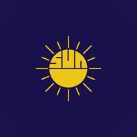 Creative SUN lettering sign logo. Yellow sunburst lettering logo template. vector