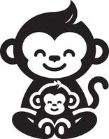 Smiling monkey with cute baby monkey illustration. vector