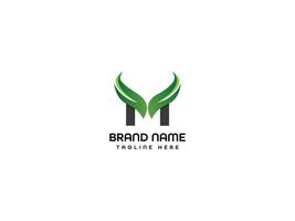bio leaf with letter m logo design vector