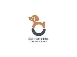 dog with o negative space letter logo design vector