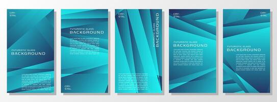 Abstract futuristic crystal cyan vertical backgrounds bundle vector