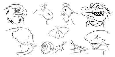 set of wild animals. line art. outline. vector