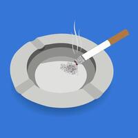 cigarette and ashtray. smoke illustration on blue background. vector
