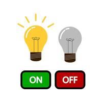 Yellow light bulb on, new idea symbol. Gray light bulb off, lack of ideas symbol. vector