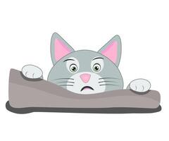 cute cat hidden behind the wood cartoon design. vector