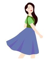 girl in a blue dress. cartoon girl. vector