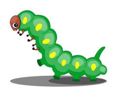 Cute green caterpillar cartoon character on white background. vector