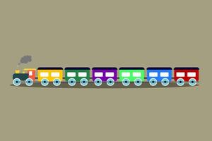 Toy colorful trains set. Locomotives with passenger wagons. vector