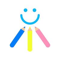 colorful pencils and smile emoticons. fun cartoon. vector