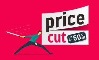 Sale and discounts cut prices concept with creative design, price reduced label for promotion and advertisement vector