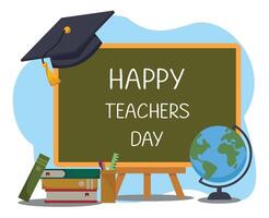 Teachers day illustration with blackboard and different teaching elements vector