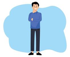 portrait man standing with thinking pose vector