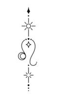 Leo zodiac sign and symbol blackwork tattoo. Sacred geometry horoscope tattoo design, mystic symbol of constellation. New school dotwork, line art minimalist style tattoo. vector