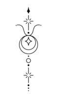 Taurus zodiac sign and symbol blackwork tattoo. Sacred geometry horoscope tattoo design, mystic symbol of constellation. New school dotwork, line art minimalist style tattoo. vector