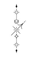 Sagittarius zodiac sign and symbol blackwork tattoo. Sacred geometry horoscope tattoo design, mystic symbol of constellation. New school dotwork, line art minimalist style tattoo. vector