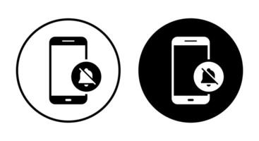 Silent phone icon on black circle. Cellphone notification off concept vector