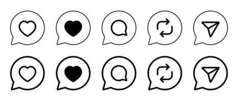 Like, love, comment, repost, and share icon on speech bubble line vector