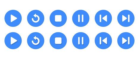 Play, replay, stop, pause, previous, and next track icon with shadow vector