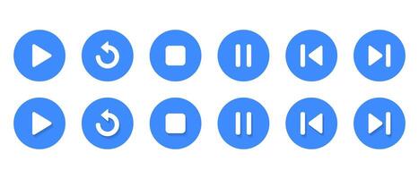 Play, replay, stop, pause, previous, and next track icon with shadow vector