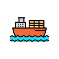 colored line icon of cargo ship, isolated background vector