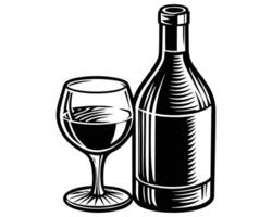 botella de vino y copa vector