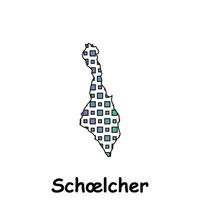 Map City of Schoelcher, geometric logo with digital technology, illustration design template vector