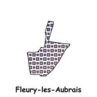 Map City of Fleury les Aubrais, geometric logo with digital technology, illustration design template vector