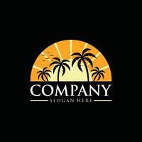 Sun Beach Holiday tropical logo design, logo on black background vector