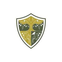 Bird And Tree Zaitun in Shield simple icon badge modern logo design template vector