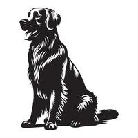 Golden Retriever dog sitting, black color silhouette vector