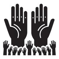 Hands up icon, black color silhouette, vector