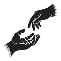 Hands together Giving and receiving hands, black color silhouette vector