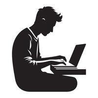 a man working with laptop silhouettee vector