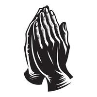 Gesture of the hands folded in prayer, black color silhouette vector