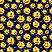 A pattern of yellow suns with red lips and eyes vector