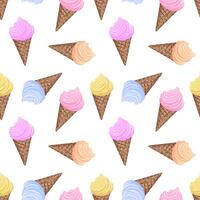 Seamless pattern with ice cream in a cone. vector